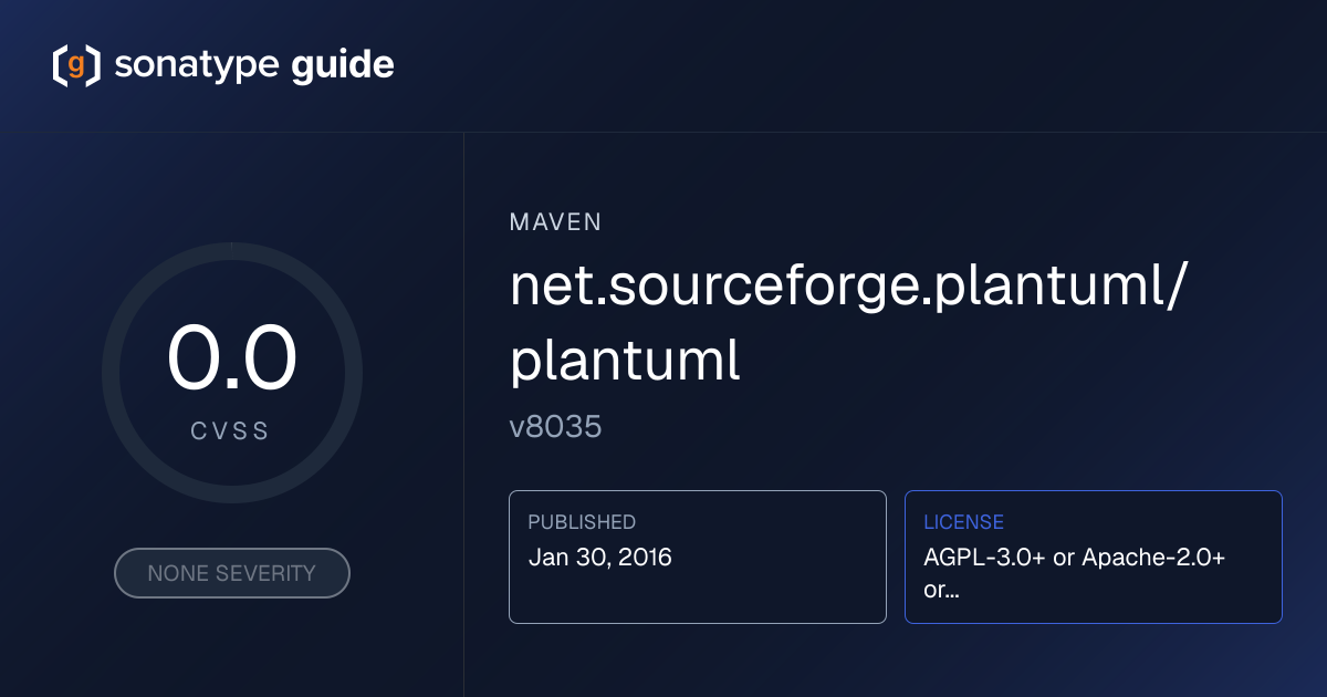 net.sourceforge.plantuml/plantuml 8035 | V… | Sonatype Guide